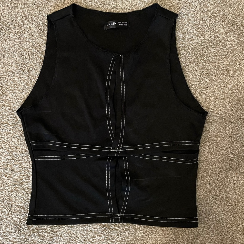 black and white cut out shirt